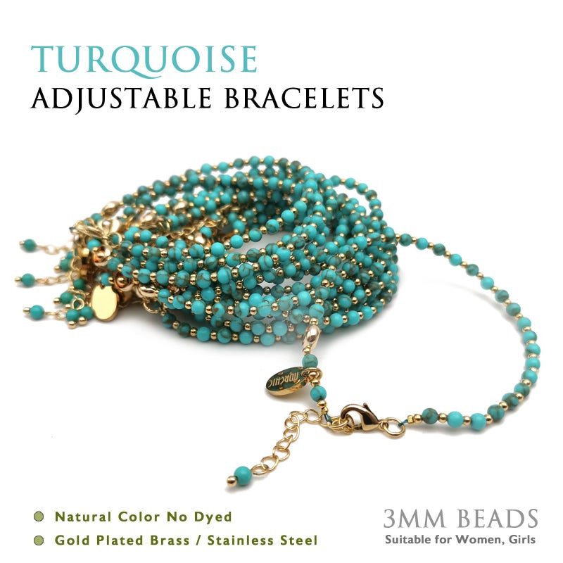 Morchic 3mm Blue Turquoise Tiny Beads Bracelet for Women, Adjustable 7.1" Dainty Handmade Energy Gem Jewelry, Birthday Gift - Image 3